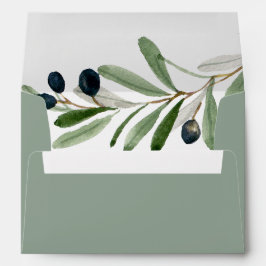 Modern Olive Branch Sage Green Wedding Invitation Envelop