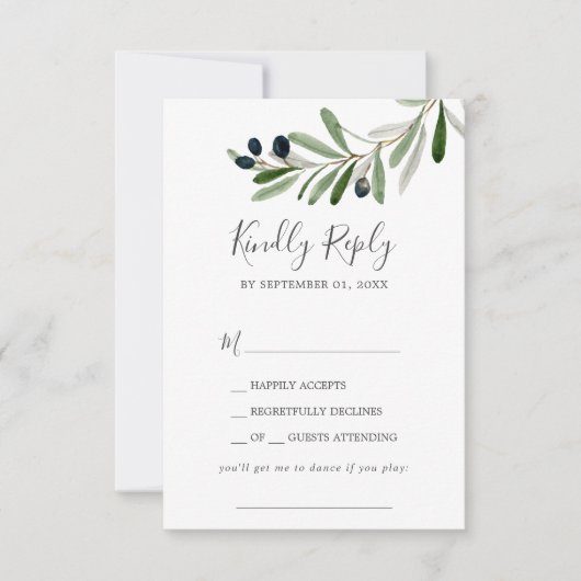 Modern Olive Branch Song Request RSVP Card (Voorkant)