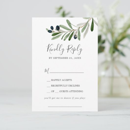 Modern Olive Branch Song Request RSVP Card Kaartje (Staand voorkant)