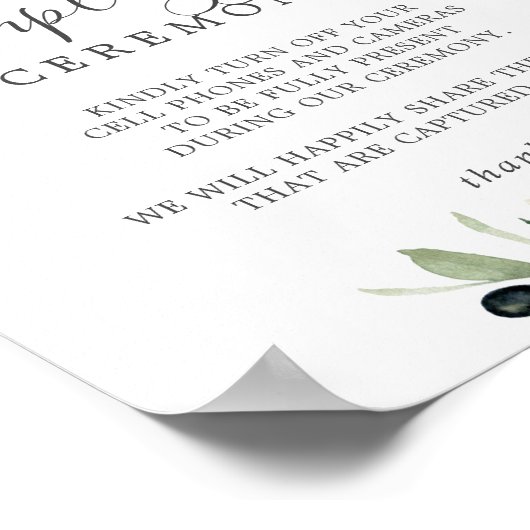 Modern Olive Branch Unplugged Ceremony Sign Poster (Hoek)