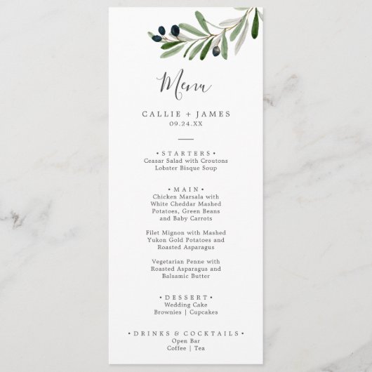 Modern Olive Branch Weddenrenmenu Menu (Voorkant)