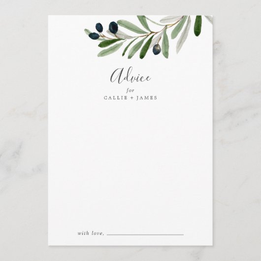 Modern Olive Branch Wedding Advieskaart (Voorkant)