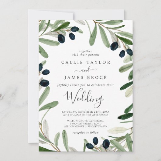 Modern Olive Branch Wedding Kaart (Voorkant)
