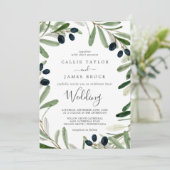 Modern Olive Branch Wedding Kaart (Staand voorkant)