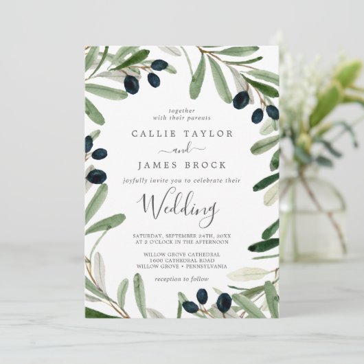 Modern Olive Branch Wedding Kaart (Staand voorkant)