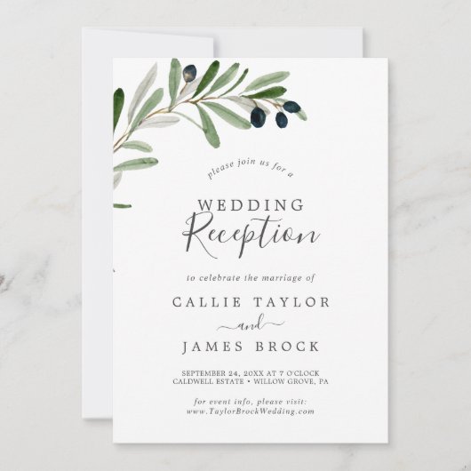Modern Olive Branch Wedding Reception Kaart (Voorkant)