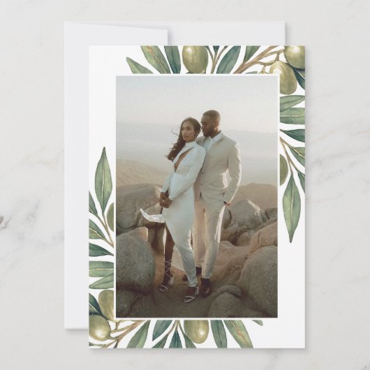 Modern Olive Branch Wedding Save The Date (Achterkant)