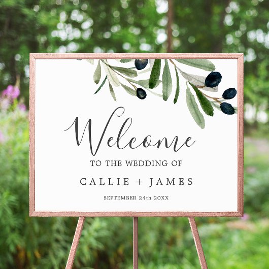 Modern Olive Branch Wedding Welkom Poster