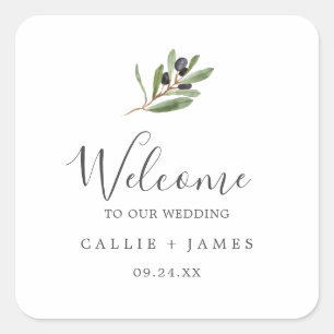 Modern Olive Branch Wedding Welkom Vierkante Sticker