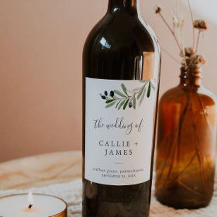 Modern Olive Branch Wedding Wijn Etiket