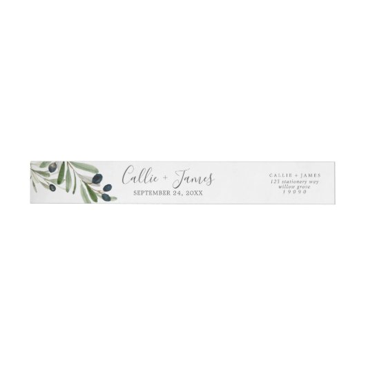 Modern Olive Branch Wedloop rond label (Individueel)