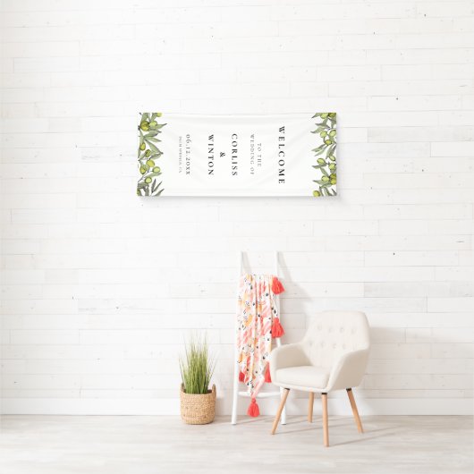 Modern Olive Branch Welcome to our Wedding Spandoek (Insitu)
