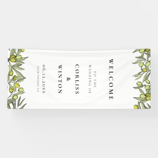 Modern Olive Branch Welcome to our Wedding Spandoek (Horizontaal)