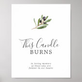 Modern Olive Candle Burns Wedding Memorial Sign Poster (Voorkant)