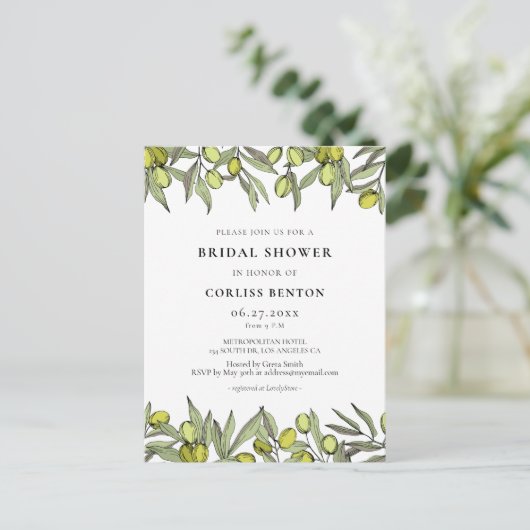 Modern Olive-filiaal Bridal doudeuitnodiging Briefkaart (Staand voorkant)