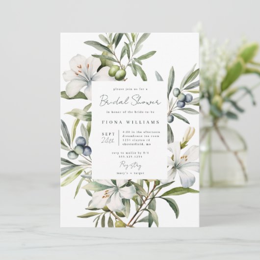 Modern Olive Floral Vrijgezellenfeest Kaart (Staand voorkant)