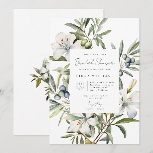Modern Olive Floral Vrijgezellenfeest Kaart (Voorkant / Achterkant)