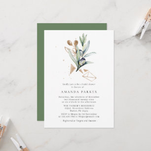Modern Olive Golden Branch Bridal ShowerInvitation Kaart