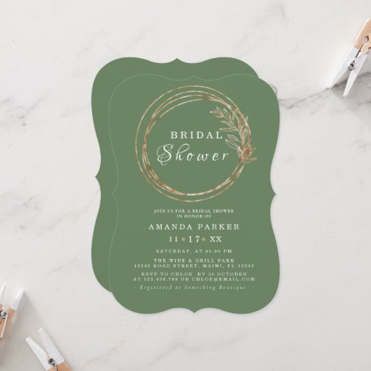 Modern Olive Golden Branch Bridal ShowerInvitation Kaart (Voorkant / Achterkant in situ)