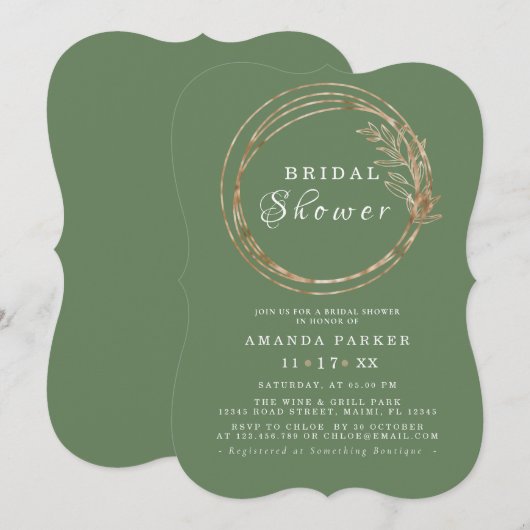 Modern Olive Golden Branch Bridal ShowerInvitation Kaart (Voorkant / Achterkant)