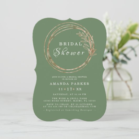 Modern Olive Golden Branch Bridal ShowerInvitation Kaart (Staand voorkant)