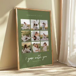 Modern Olive Green 1st Anniversary Wedding 9-Photo Poster