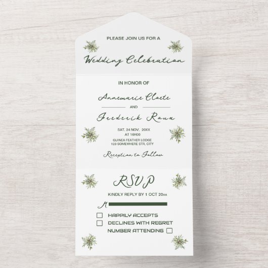 Modern Olive Green All In One Uitnodiging (Binnen)