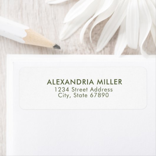 Modern Olive Green and White Typography Address Etiket (Insitu)