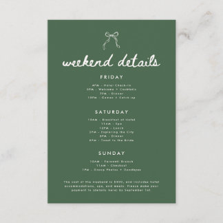 Modern Olive Green Bachelorette Weekend Details Informatiekaartje