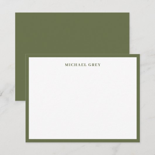 Modern Olive Green Border Professional Notitiekaartje (Voorkant / Achterkant)