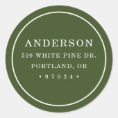 Modern Olive Green Circle Lijst retouradres Ronde Sticker (Voorkant)