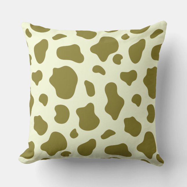 Modern Olive Green Cow Print Kussen (Voorkant)