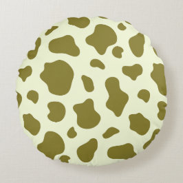 Modern Olive Green Cow Print Rond Kussen