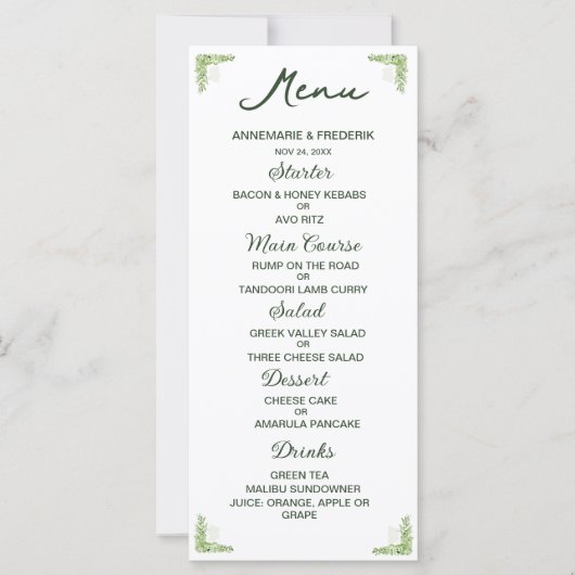 Modern Olive Green Dinner Menu (Voorkant)