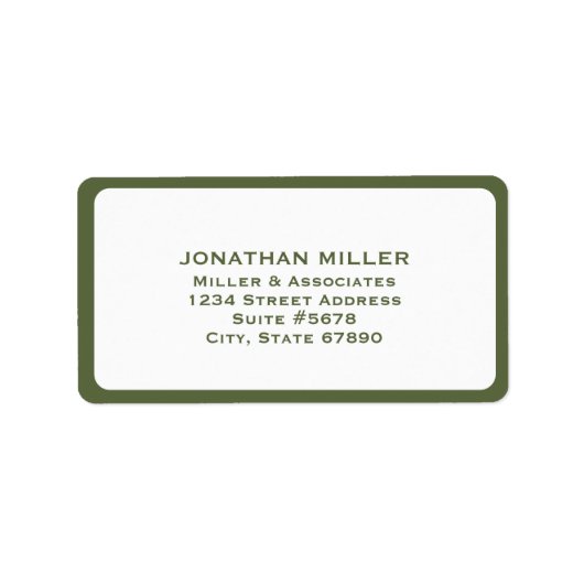 Modern Olive Green en White Multi-Line Address Etiket (Voorkant)