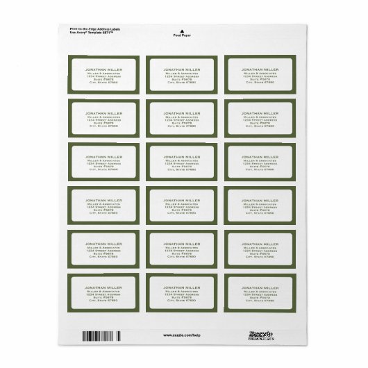 Modern Olive Green en White Multi-Line Address Etiket (Full Sheet)