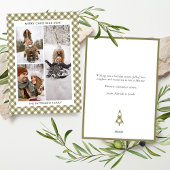 Modern Olive Green Gingham Plaid 3 Foto Kerstmis Feestdagenkaart