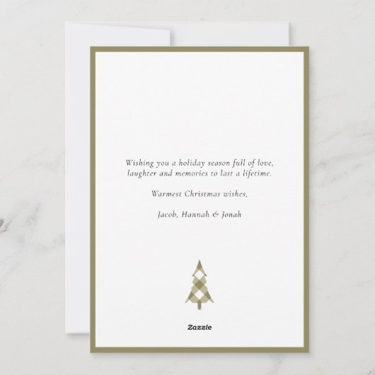 Modern Olive Green Gingham Plaid 3 Foto Kerstmis Feestdagenkaart (Achterkant)