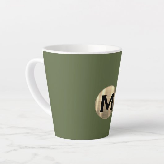 Modern Olive Green Gold Monogram Latte Mok (Linkerhoek)