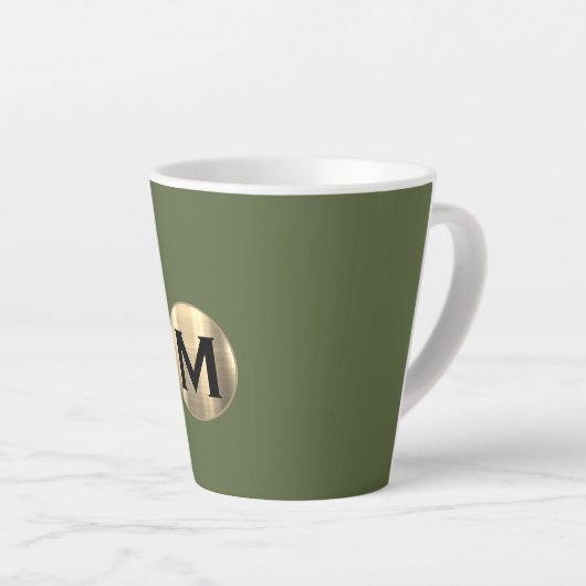 Modern Olive Green Gold Monogram Latte Mok (Rechterhoek)