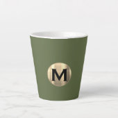 Modern Olive Green Gold Monogram Latte Mok (Voorkant)