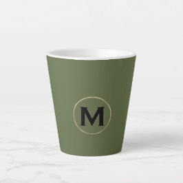Modern Olive Green Gold Monogram Latte Mok