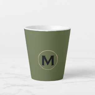 Modern Olive Green Gold Monogram Latte Mok