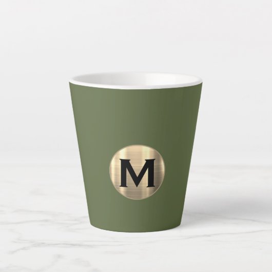 Modern Olive Green Gold Monogram Latte Mok (Voorkant)