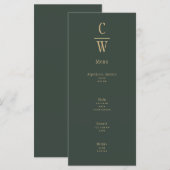 Modern Olive Green Gold Wedding Monogrammed Menu (Voorkant / Achterkant)