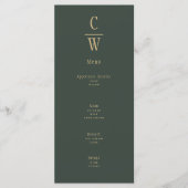 Modern Olive Green Gold Wedding Monogrammed Menu (Voorkant)