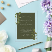 Modern Olive Green Leaf Clear Minimalist Wedding Acryl Uitnodigingen (Insitu (Huwelijk))