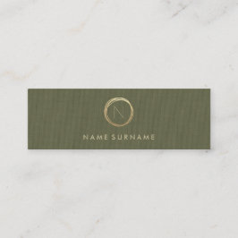 Modern Olive Green Linen Elegant Gold Monogram Mini Visitekaartje