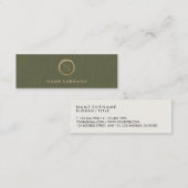 Modern Olive Green Linen Elegant Gold Monogram Mini Visitekaartje (Voorkant / Achterkant)