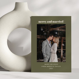 Modern Olive Green Merry Married Christmas Foto Feestdagenkaart